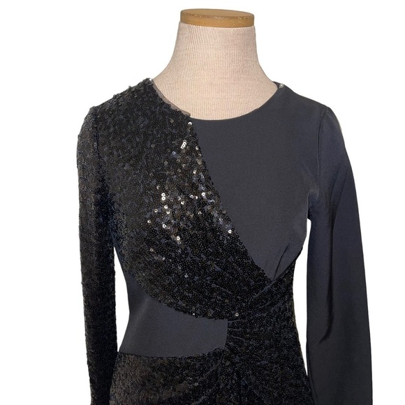 NWT Aidan by Aidan Mattox Sequin Drape Long-sleeve Crepe Sheath Dress Size 2 - Picture 7 of 10